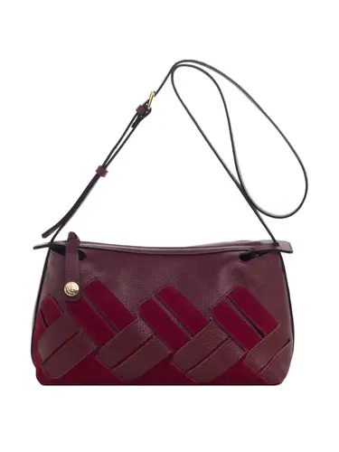 Bolsa Transversal Média Couro Camurça Bordo 70063.26