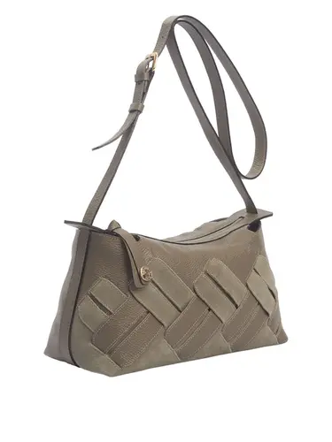 Bolsa Transversal Média Couro Camurça Oliva 70063.26