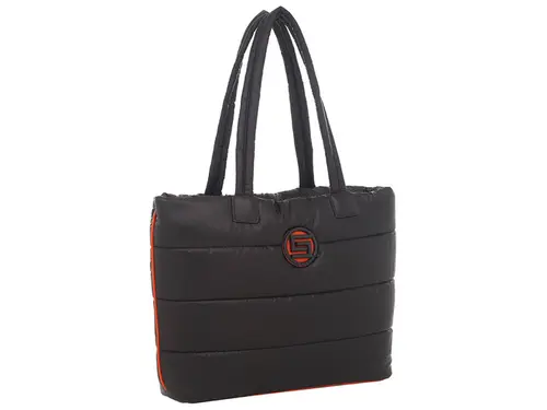 Bolsa Tiracolo Grande Nylon Preto/Tangerina   - 88023.23