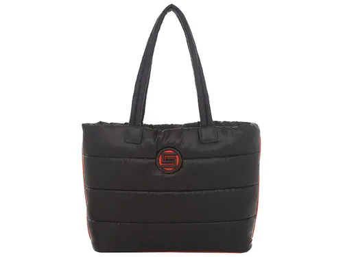 Bolsa Tiracolo Grande Nylon Preto/Tangerina   - 88023.23