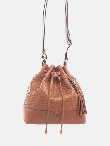 Bolsa Bucket Média Couro Tresse Caramelo 71039.27
