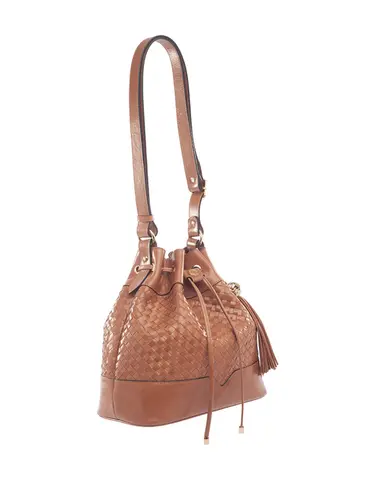 Bolsa Bucket Média Couro Tresse Caramelo 71039.27