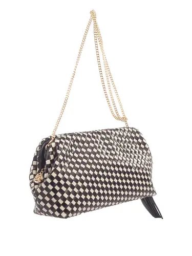 Bolsa Tiracolo Média Couro Tresse Preto/Marfim 71044.27