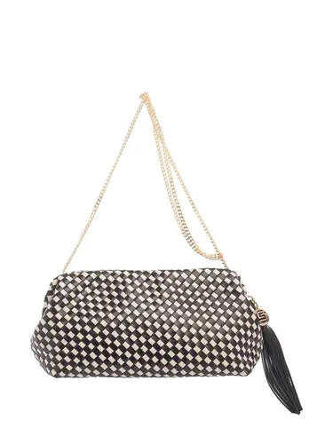 Bolsa Tiracolo Média Couro Tresse Preto/Marfim 71044.27