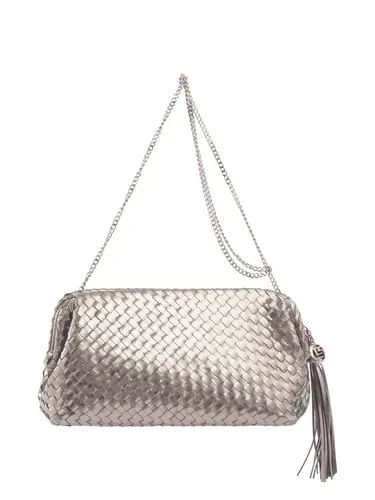 Bolsa Tiracolo Média Couro Tresse Metalizado Onix 71044.27