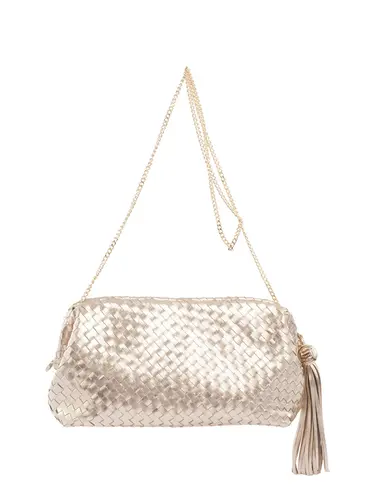 Bolsa Tiracolo Média Couro Tresse Metalizado Ouro Light 71044.27