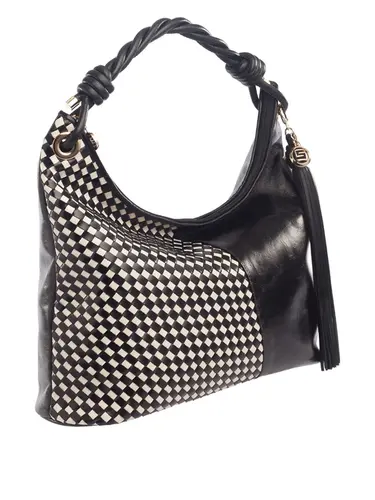 Bolsa Tiracolo Grande Couro Tresse Preto/Marfim 71046.27