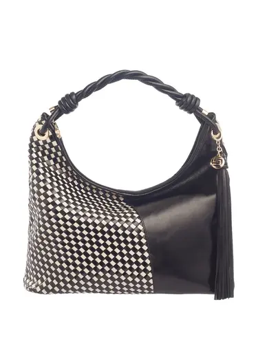 Bolsa Tiracolo Grande Couro Tresse Preto/Marfim 71046.27